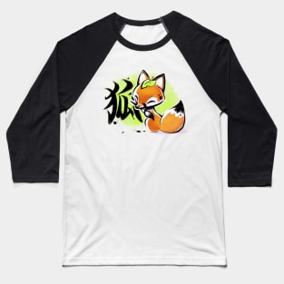 Kitsune Cute Fox - Japanese Kanji Ink - Funny nature animal Baseball T-Shirt